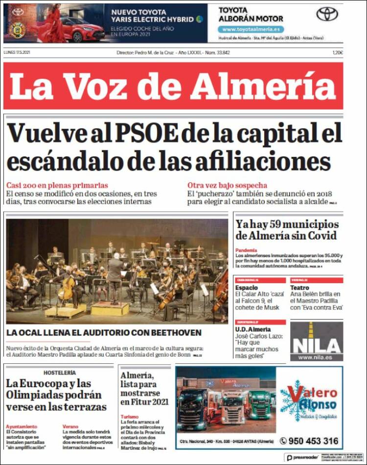 Portada de La Voz de Almería (España)