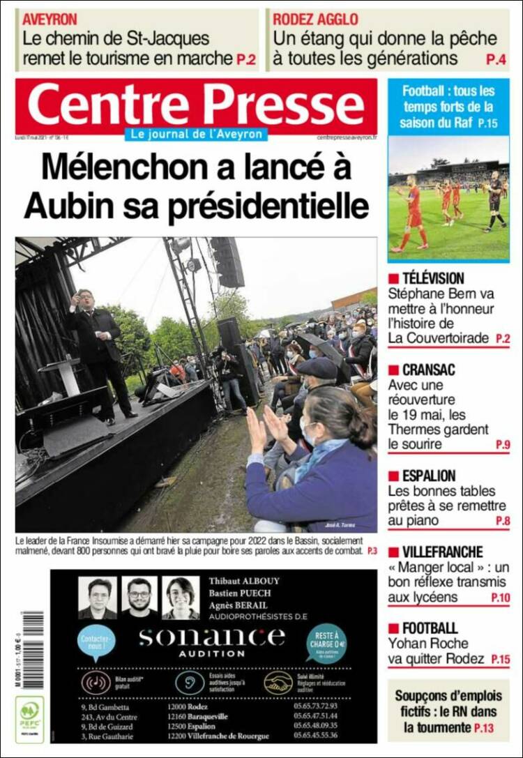 Portada de Centre Presse (Francia)