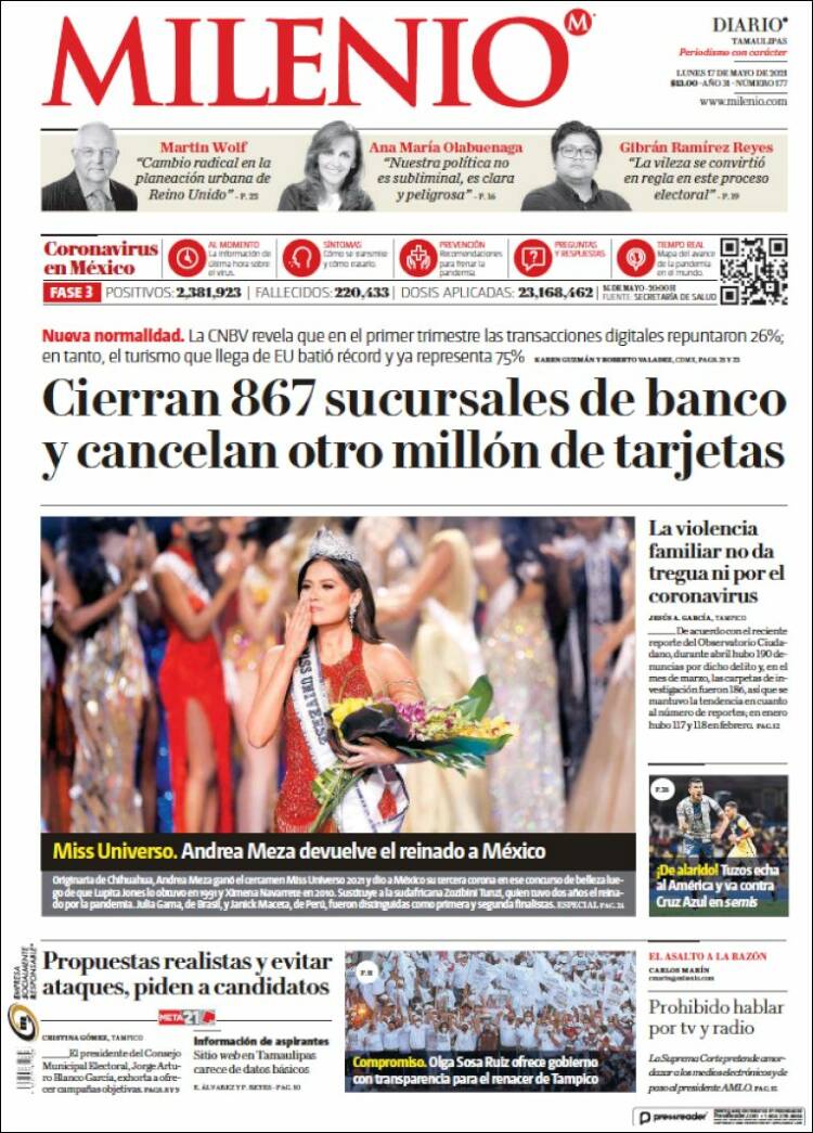 Portada de Milenio - Tamaulipas (México)