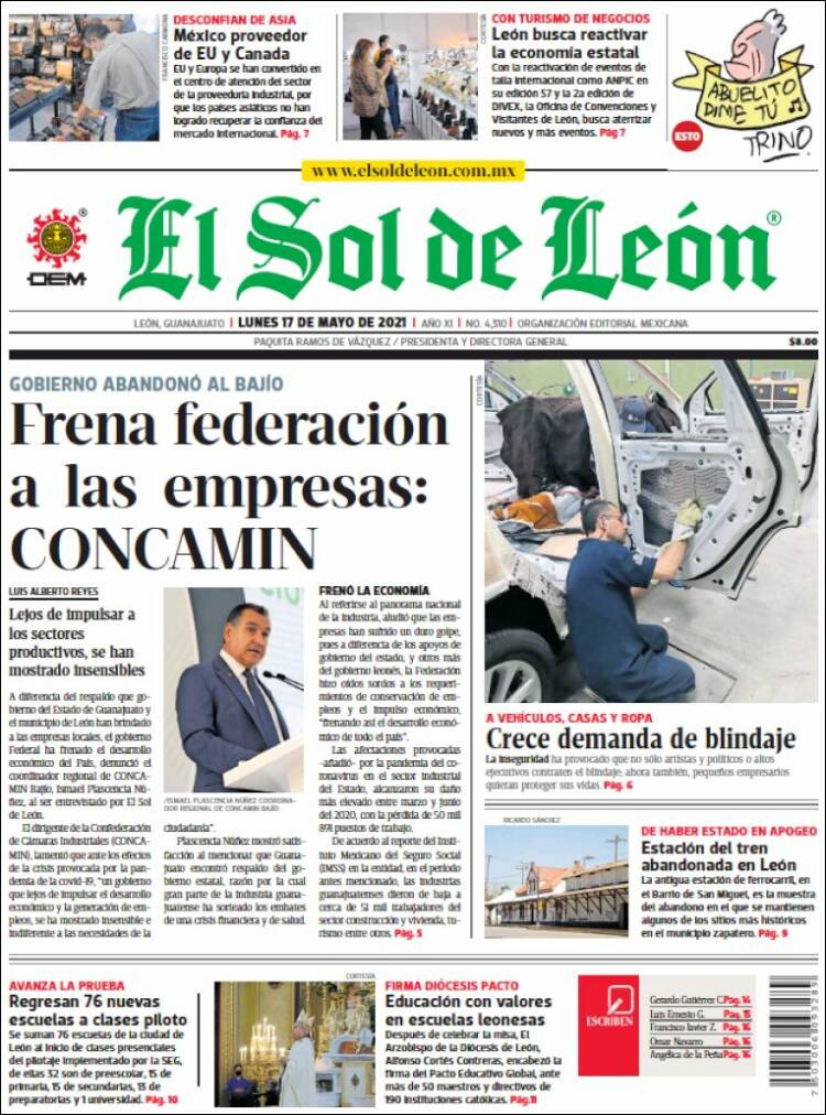 Portada de El Sol de León (México)