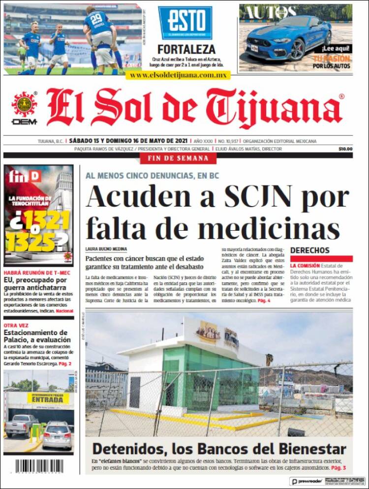 Portada de El Sol de Tijuana (México)