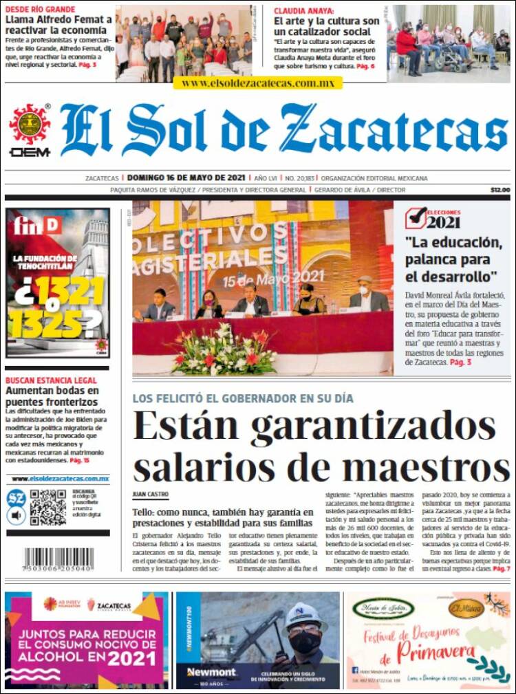 Portada de El Sol de Zacatecas (México)