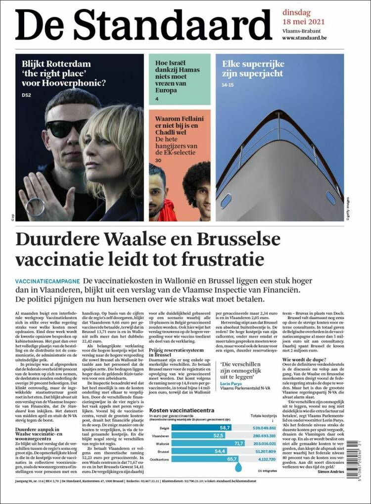 Portada de De Standaard (B&eacute;lgica)
