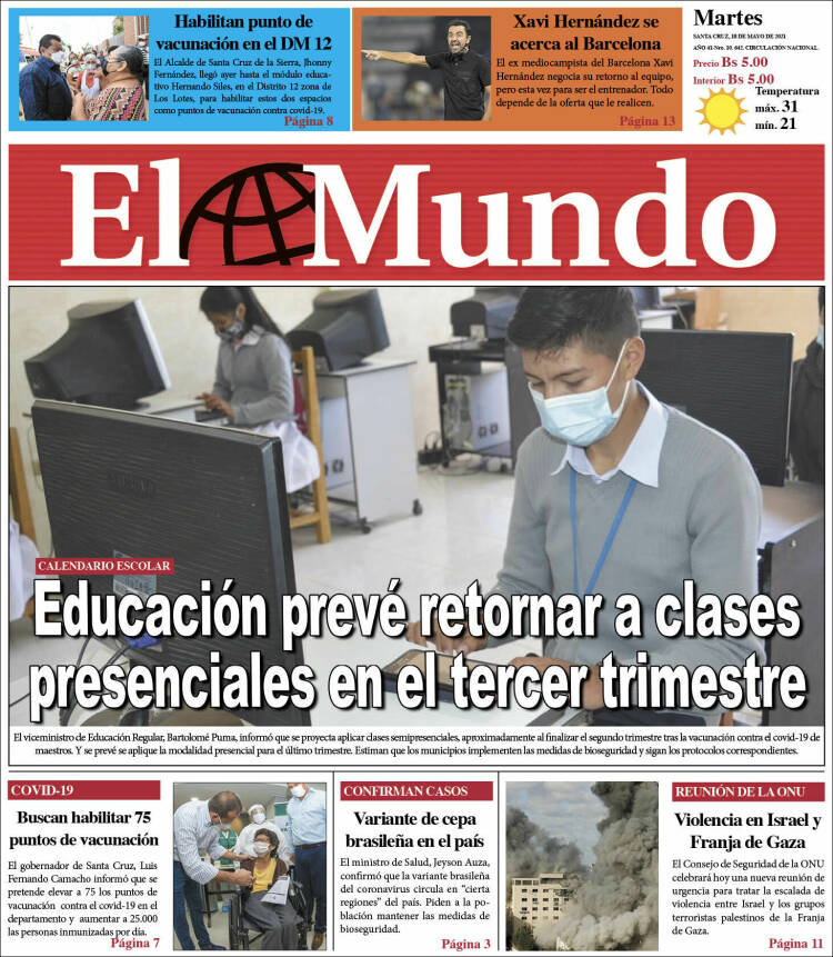 Portada de El Mundo (Bolivia)