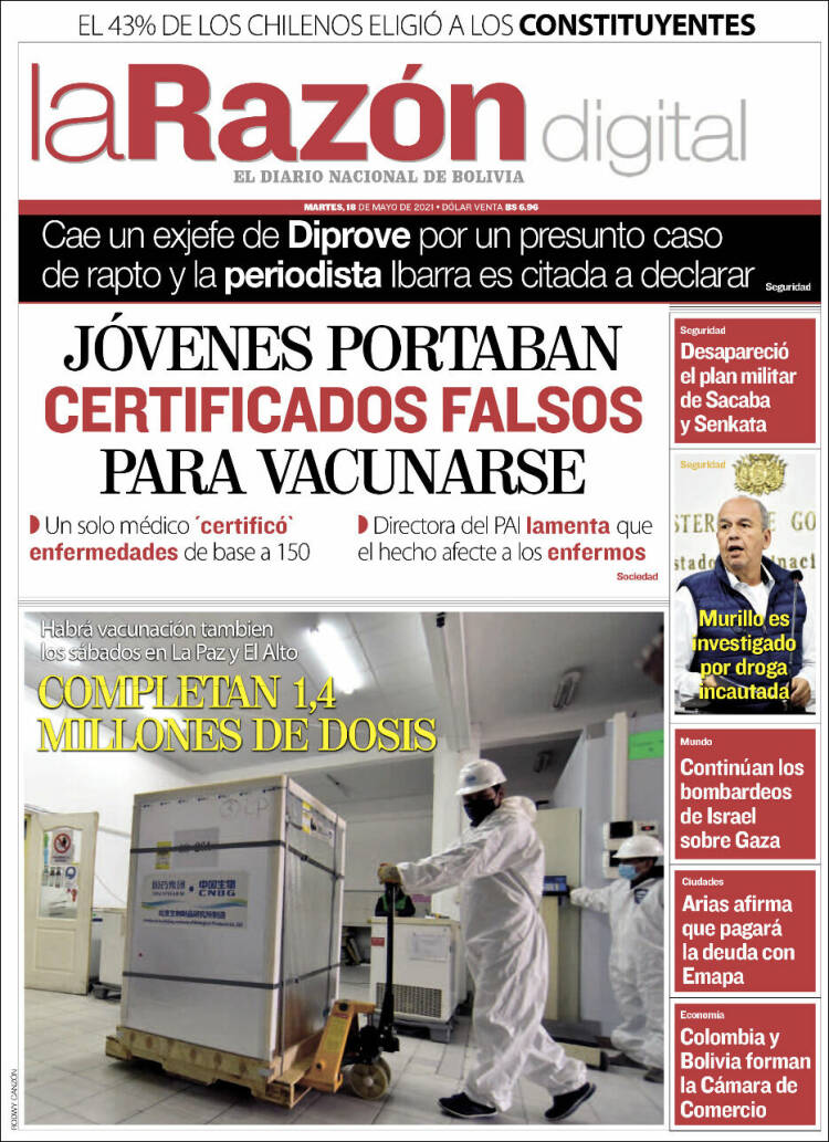 Portada de La Razón (Bolivia)
