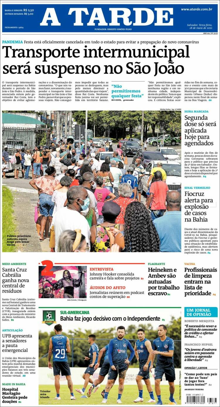 Portada de Diário A Tarde (Brasil)