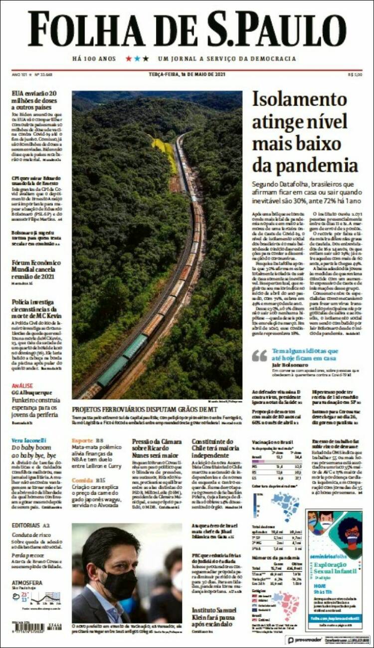Portada de Folha de São Paulo (Brasil)