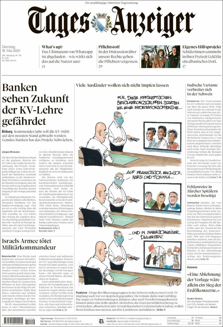 Portada de Tages-Anzeiger (Suiza)