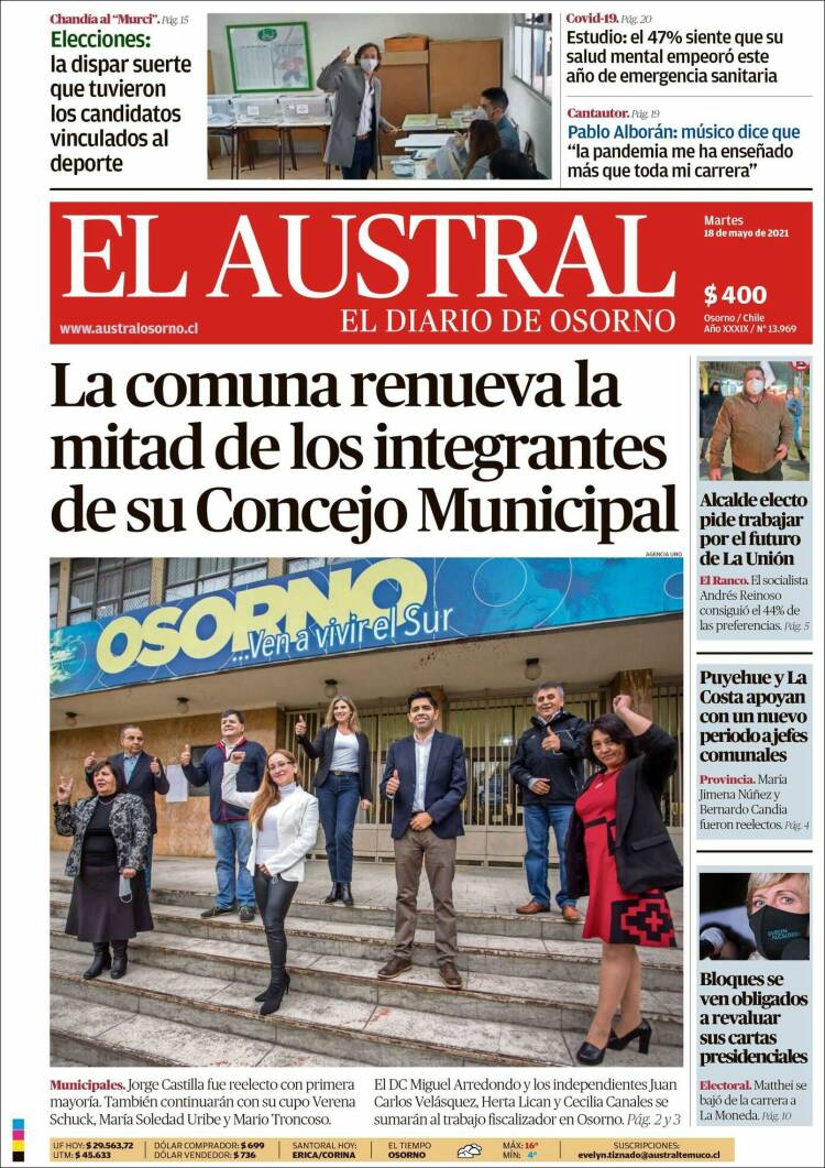 Portada de El Austral de Osorno (Chile)
