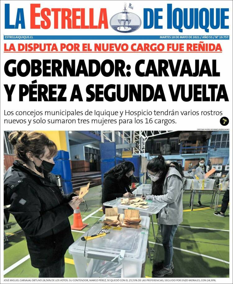 Portada de La Estrella de Iquique (Chile)