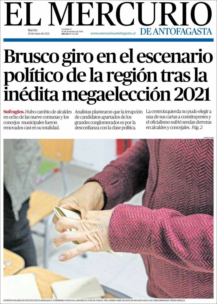 Portada de El Mercurio de Antofagasta (Chile)