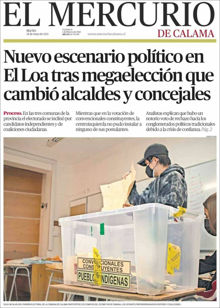 Portada de El Mercurio - Calama (Chile)