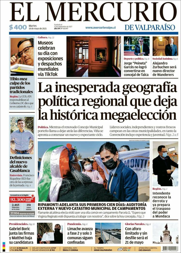 Portada de Mercurio de Valparaiso (Chile)