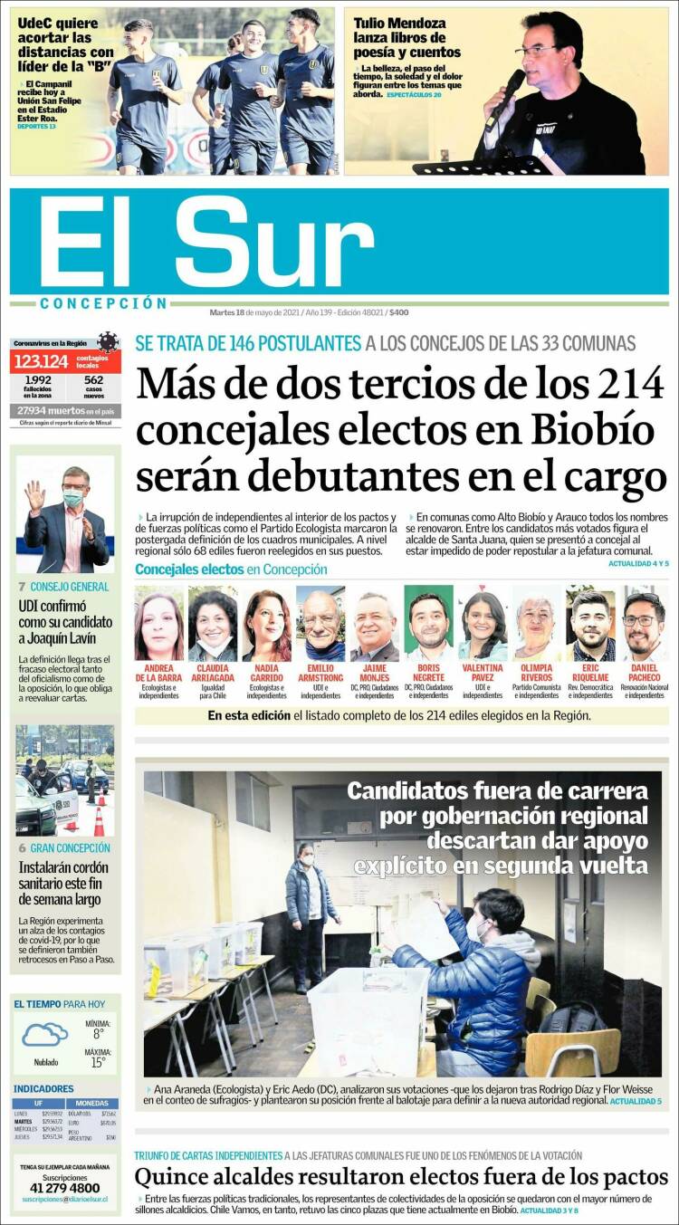Portada de El Sur (Chile)