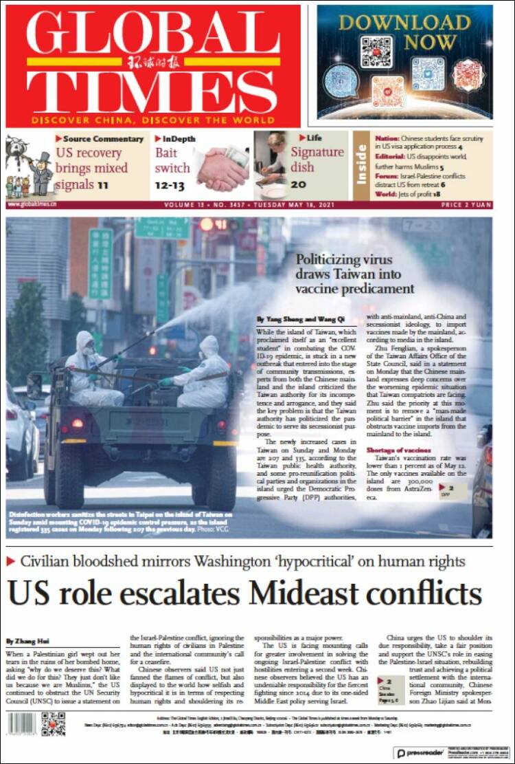 Portada de The Global Times (China)