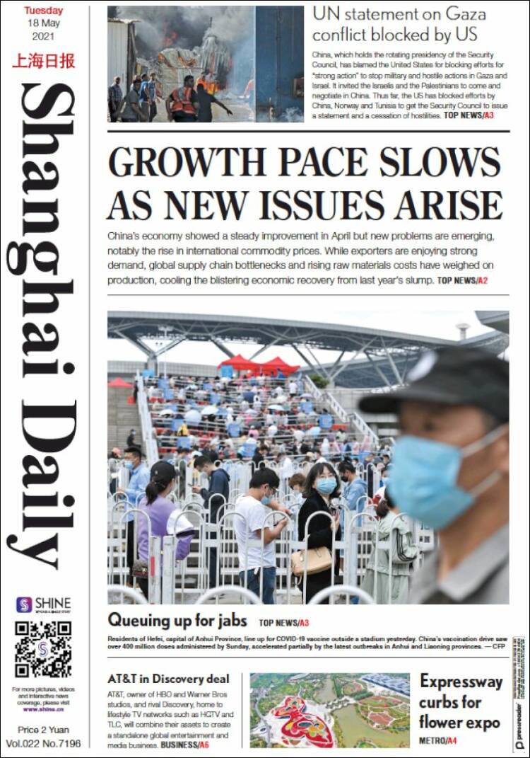 Portada de Shanghai Daily (China)