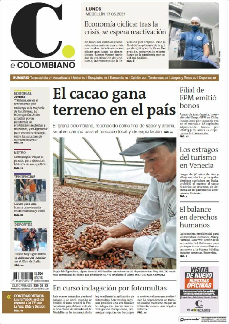 Portada de El Colombiano (Colombia)