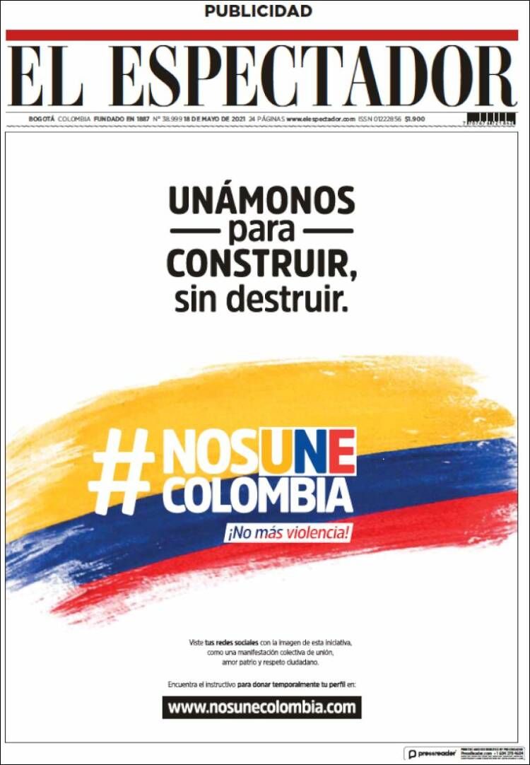 Portada de El Espectador (Colombia)