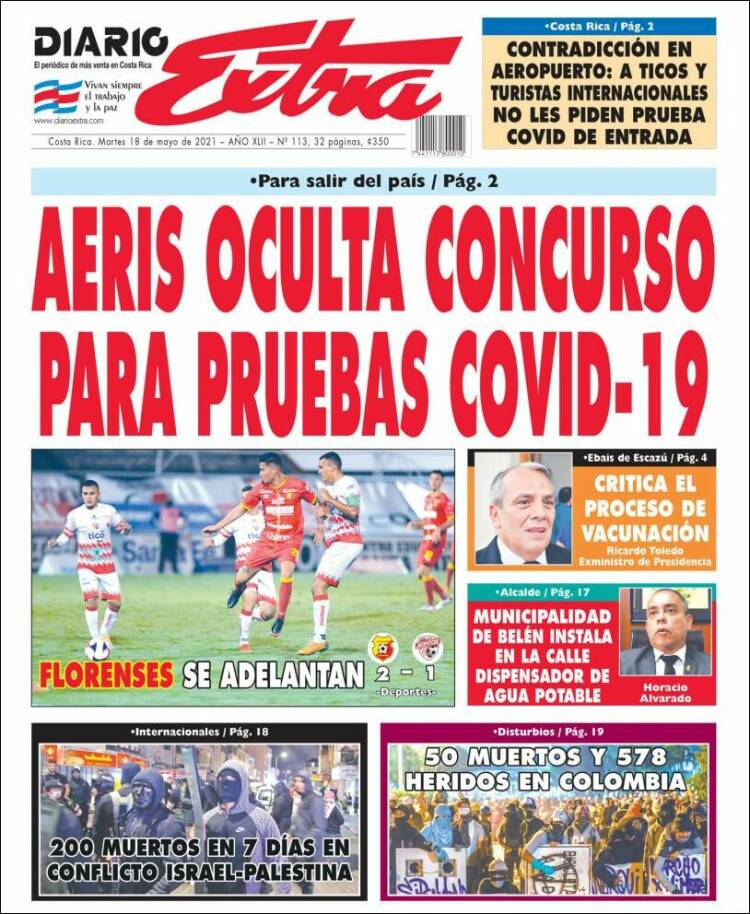 Portada de Diario Extra (Costa Rica)