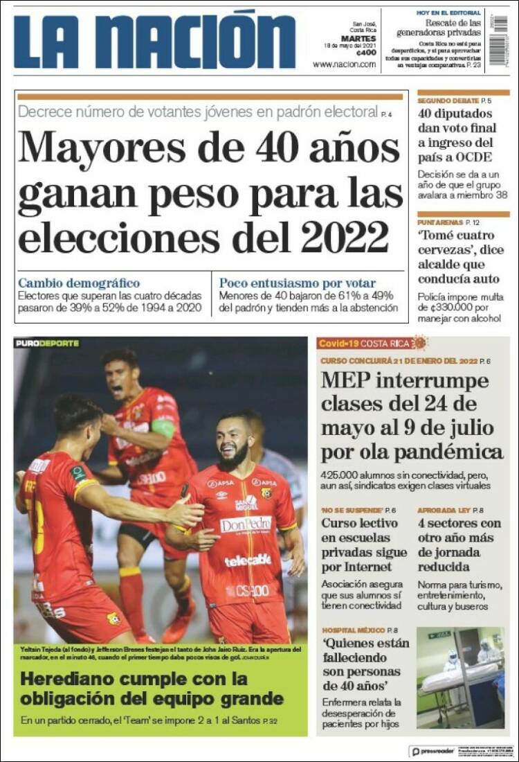 Portada de La Nación - Costa Rica (Costa Rica)