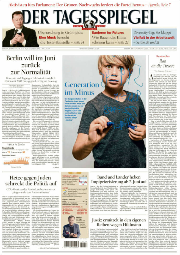 Portada de Der Tagesspiegel (Allemagne)