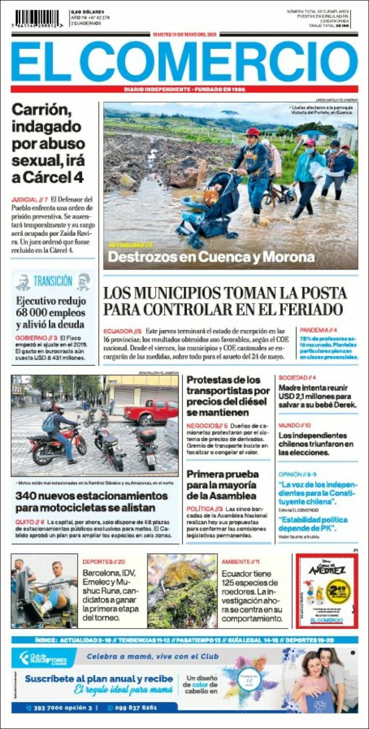 Portada de El Comercio (&Eacute;quateur)