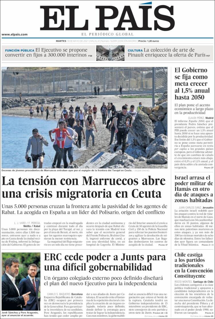 Portada de El País (España)
