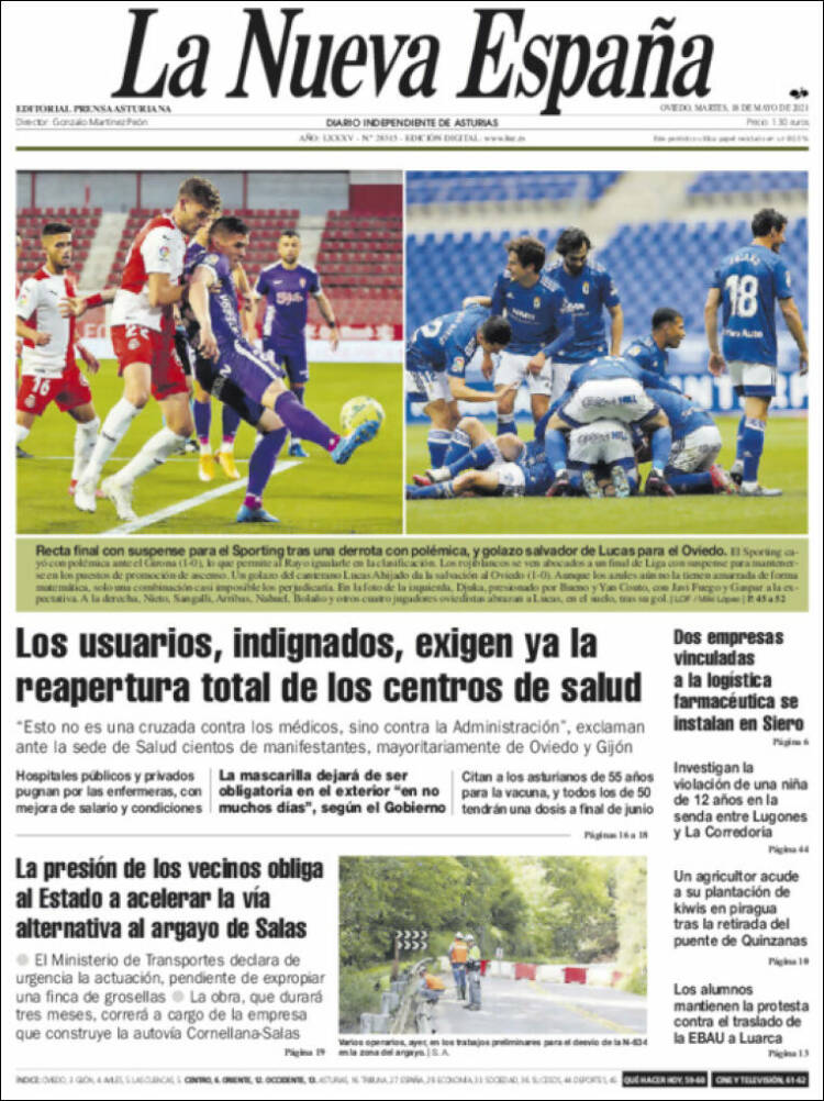 Portada de La Nueva España (España)