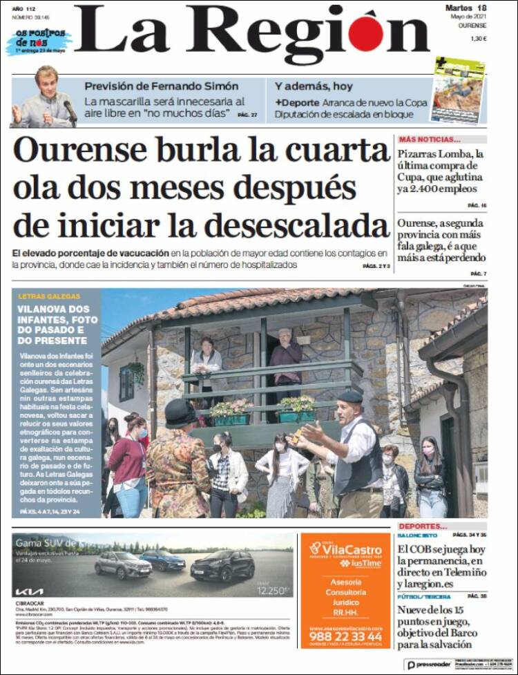 Portada de La Región de Ourense (España)