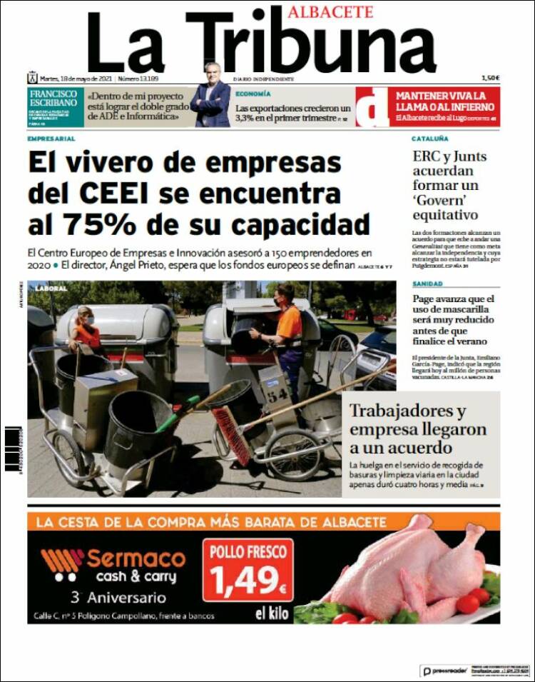 Portada de La Tribuna de Albacete (España)