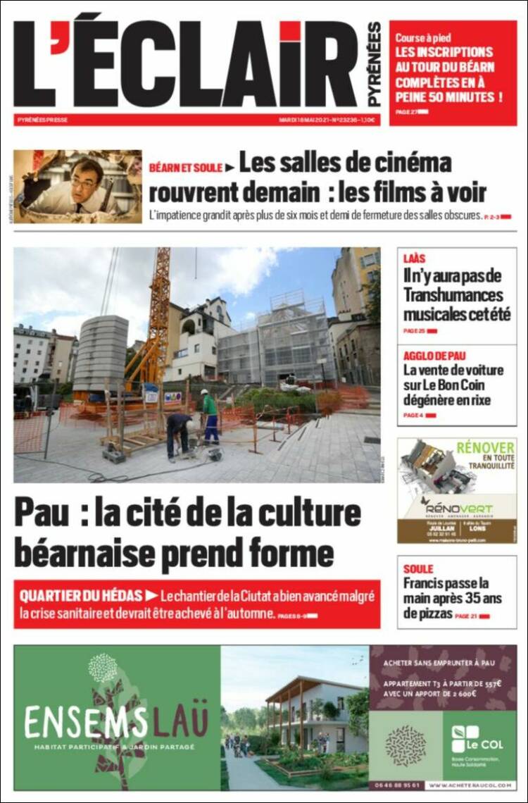 Portada de L'Eclair des Pyrénées (France)