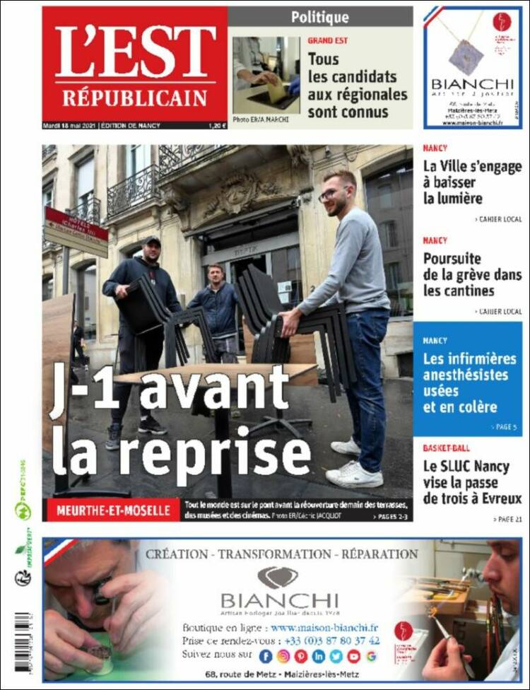 Portada de L'Est Republicain (Francia)