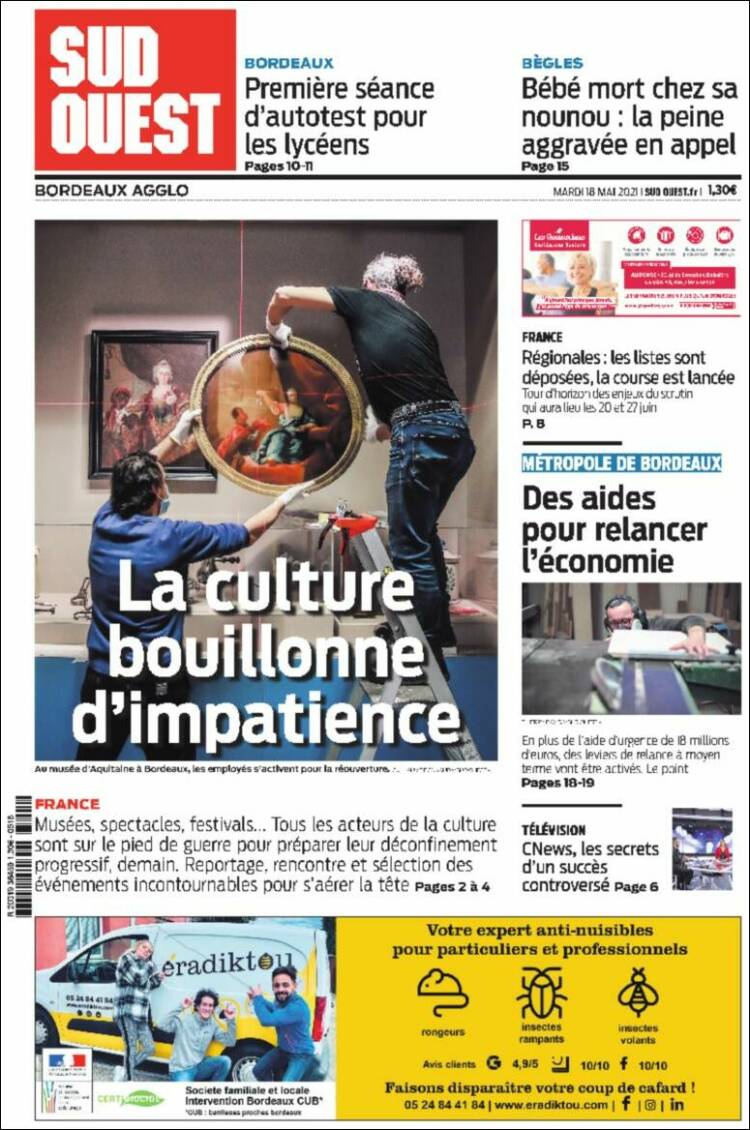 Portada de Sud Ouest (Francia)