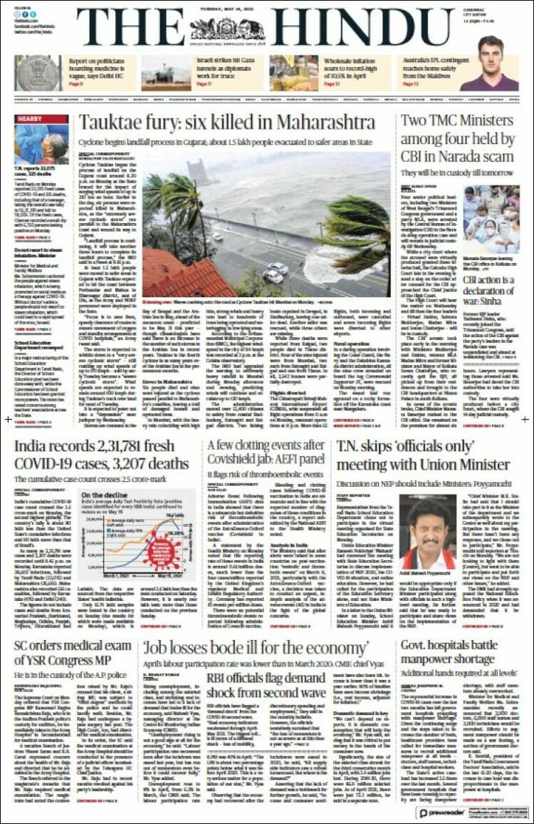 Portada de The Hindu (India)