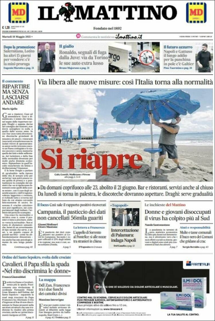 Portada de Il Mattino (Italia)