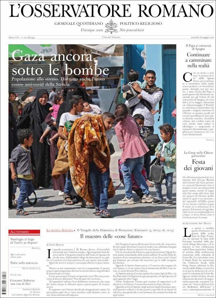 Portada de L'Osservatore Romano (Italia)