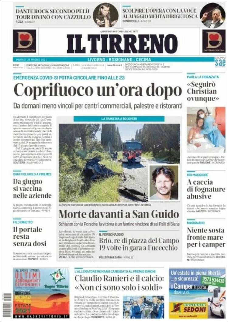Portada de Il Tirreno (Italie)