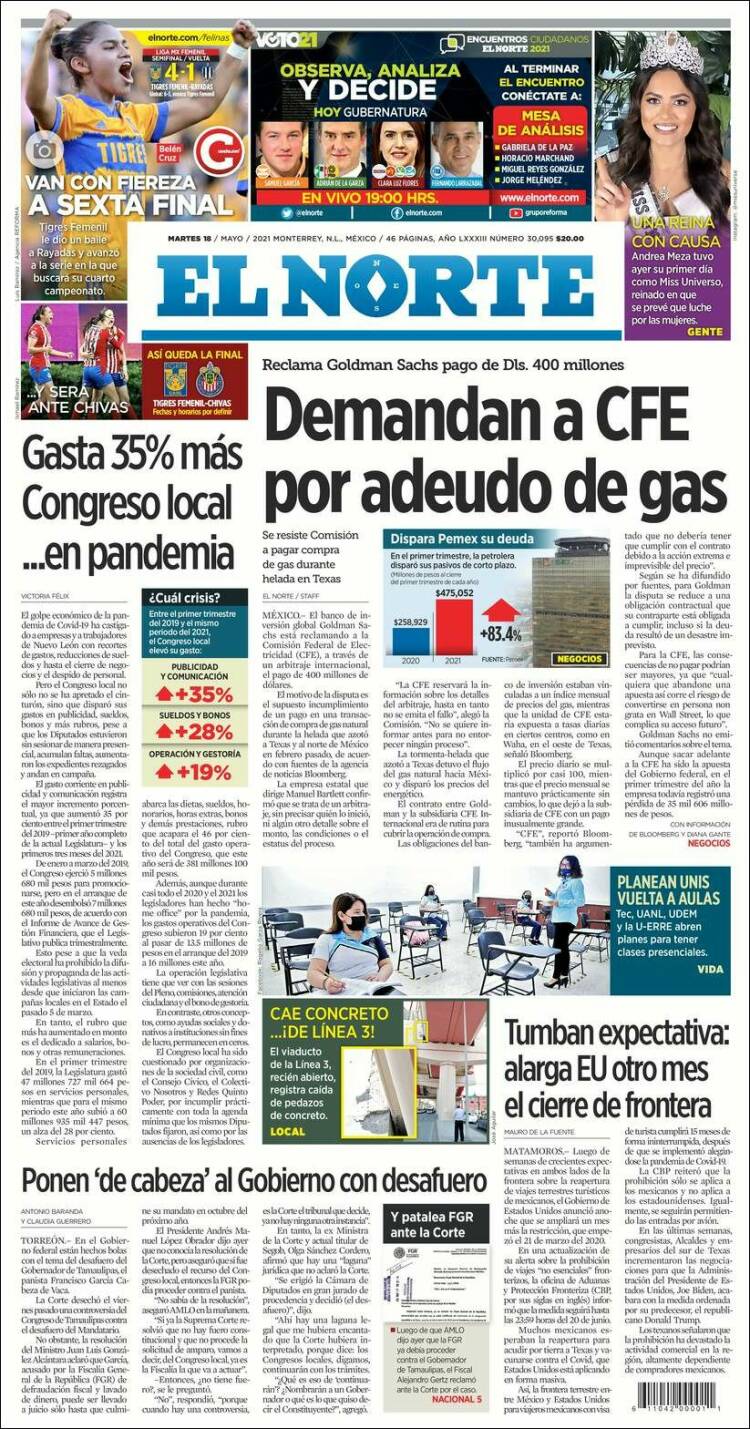 Portada de El Norte (M&eacute;xico)