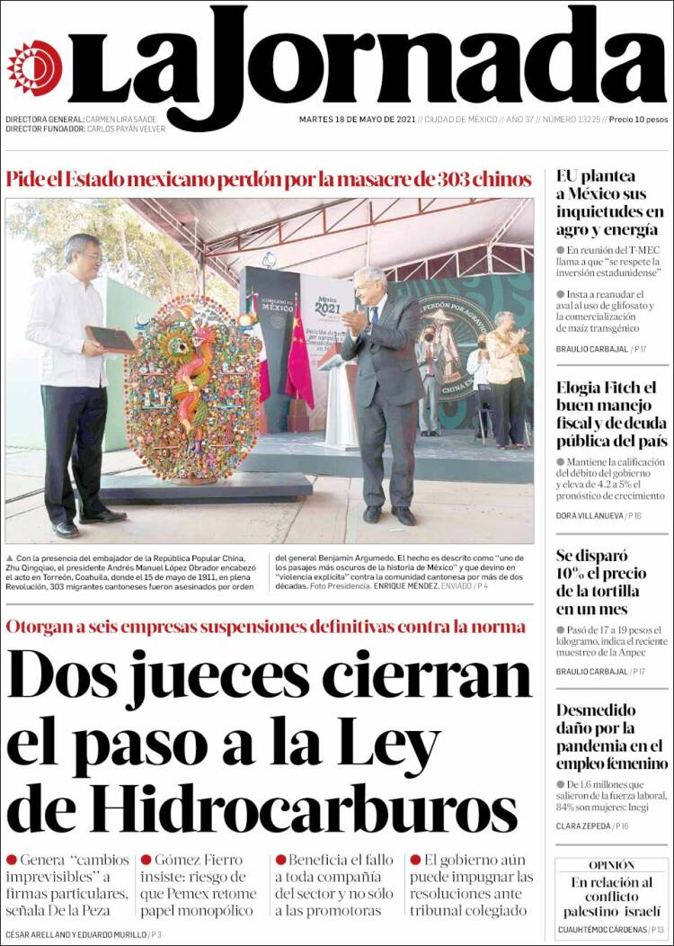 Portada de La Jornada (M&eacute;xico)