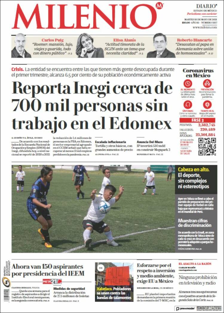 Portada de Milenio - Estado de México (Mexique)