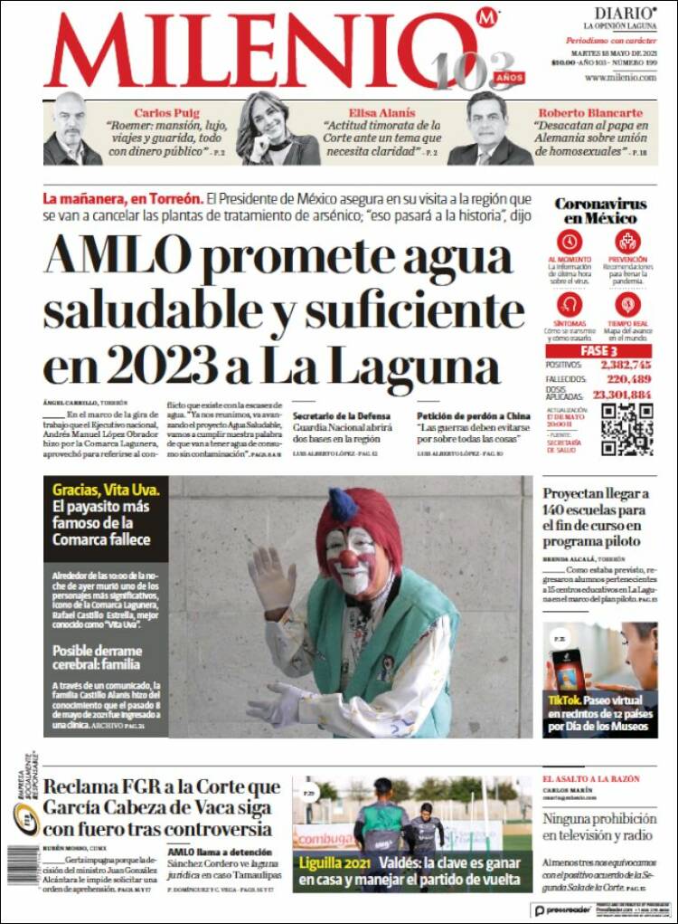 Portada de Milenio - Laguna (Mexique)