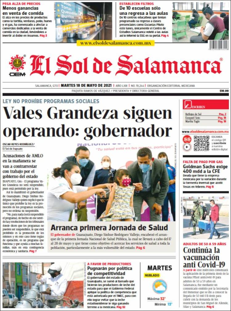 Portada de El Sol de Salamanca (Mexique)
