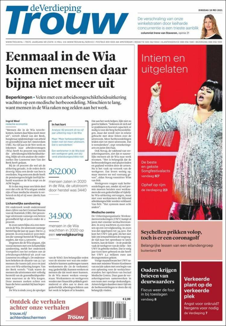 Portada de Trouw (Pa&iacute;ses Bajos)
