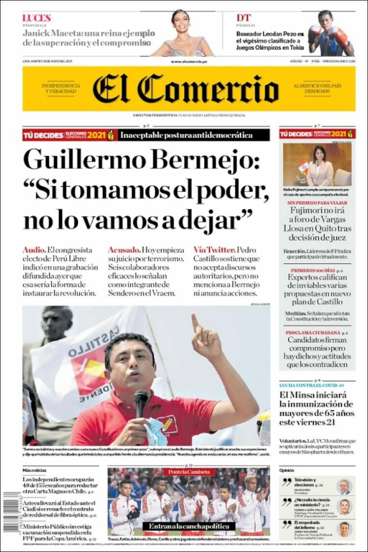 Portada de El Comercio (Per&uacute;)