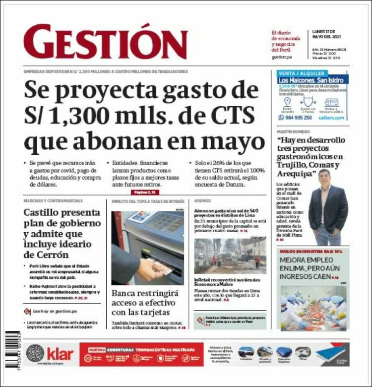 Portada de Diario Gestión (Per&uacute;)