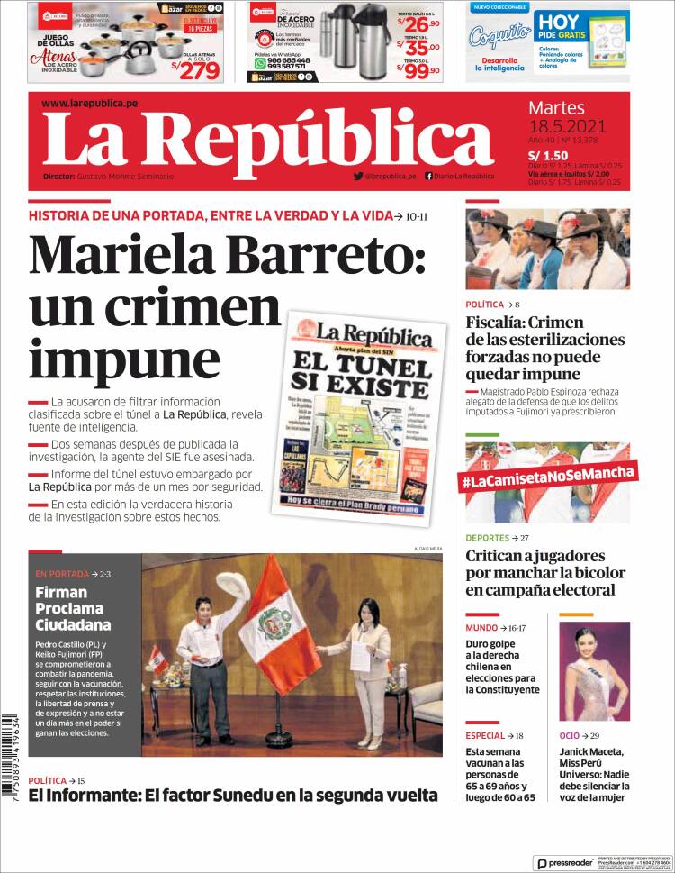 Portada de La Republica (Per&uacute;)
