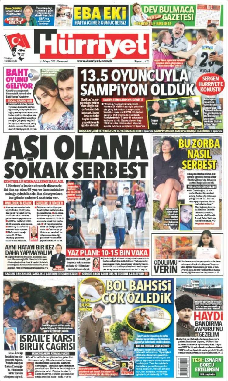 Portada de Hürriyet (Turqu&iacute;a)