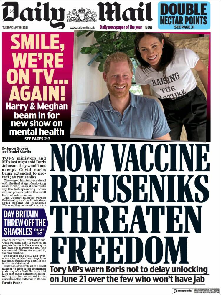 Portada de Daily Mail (Reino Unido)