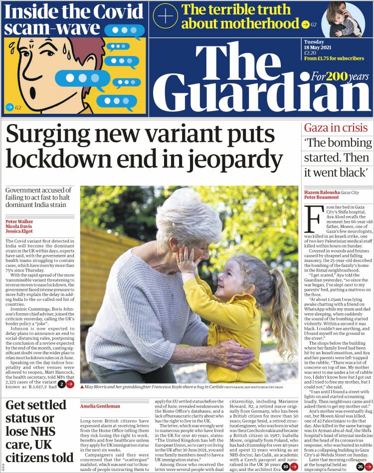 Newspaper The Guardian United Kingdom Newspapers In United Kingdom Tuesday S Edition May 18 Of 21 Kiosko Net