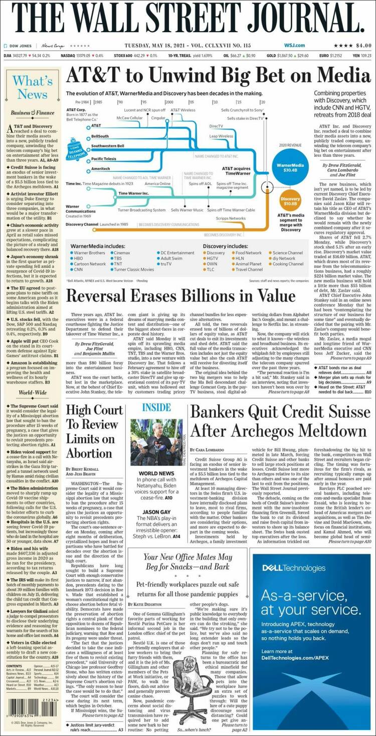 Portada de Wall Street Journal (USA)